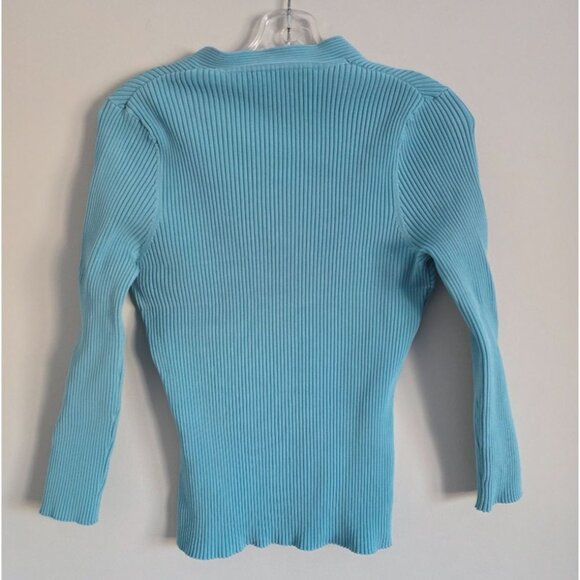 LAFAYETTE 148 | Silk Sweater Top Ribbed Square Neck Blue Sz LARGE - Picture 2 of 5